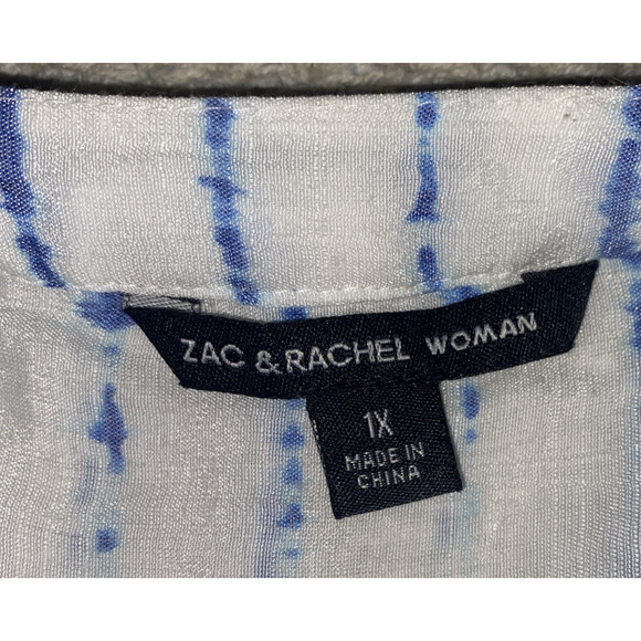 Zac & Rachel Women 1X Shirt Large Blue White Breezy Costal Blouse Top Peasant - Picture 5 of 8